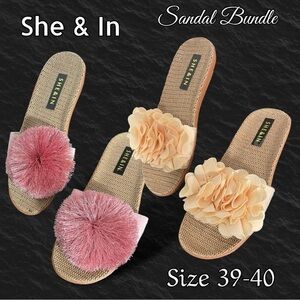 SHE&IN Bundle Pom Pom / Floral Slip On Summer Sandals Size 39-40